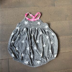 Toddler Grey Star Bubble Romper with Pink Trim